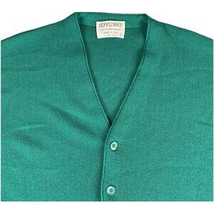 Vintage 70’s Lord Jeff Knit Cardigan Sweater Men Size Large Green Made In USA